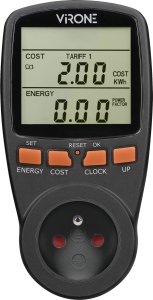 Orno Dwutaryfowy watomierz, kalkulator energii z wyświetlaczem LCD, 2 oddzielne taryfy, wewnętrzny akumulator, czarny 2