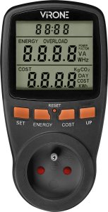 Orno Jednotaryfowy watomierz, kalkulator energii z wyświetlaczem LCD, jedna taryfa, wbudowany akumulator, czarny 2