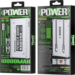 Powerbank Wekome WEKOME WP-339 Container Series - Power bank 10000 mAh Super Charging z wbudowanym kablem USB-C & Lightning PD 20W + QC 22.5W (Srebrny) 3