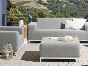 Beliani Otomana ogrodowa jasnoszara z białym ROVIGO 5