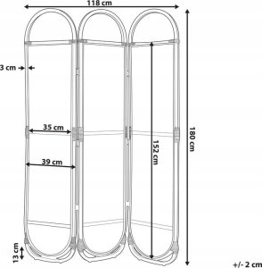 Beliani 3-panelowy składany parawan pokojowy rattanowy 118 x 180 cm naturaly z czarnym CORTONA 11