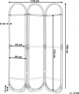 Beliani 3-panelowy składany parawan pokojowy rattanowy 118 x 180 cm naturaly z czarnym CORTONA 9