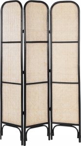 Beliani 3-panelowy składany parawan pokojowy rattanowy 105 x 180 cm z czarnym POTENZA 3