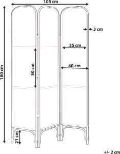 Beliani 3-panelowy składany parawan pokojowy rattanowy 105 x 180 cm z czarnym POTENZA 9