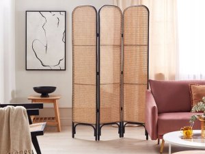 Beliani 3-panelowy składany parawan pokojowy rattanowy 105 x 180 cm z czarnym POTENZA 10