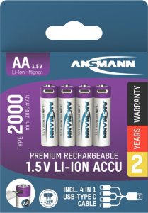 Ansmann ANSMANN 1312-0036 Li-Ion rechargeable batteries Mignon AA type 2000 (min. 1800 mAh) 4-pack box 15