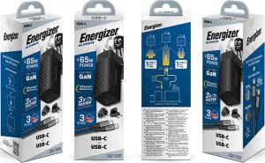 Ładowarka Energizer Energizer Ultimate - Ładowarka sieciowa Multiplug EU / UK / US GaN USB-C & USB-A 65W PD + Kabel USB-C (Czarny) 5