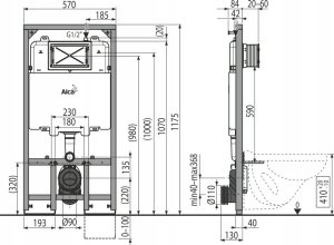 Stelaż ALCADRAIN AM1101/1200 / ALCA / STELAŻ / SADROMODUL SLIM 8CM - PODTYNKOWY SYSTEM INSTALACYJNY WC DO SUCHEJ ZABUDOWY 2