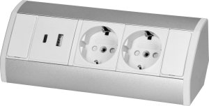 Orno Gniazdo meblowe 2x2P+Z (Schuko), 2xUSB (typ A+C; 2,4A), biało-srebrne 1