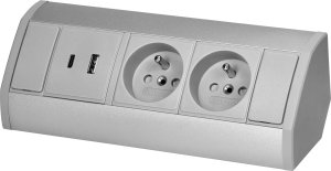 Orno Gniazdo meblowe 2x2P+Z, 2xUSB (typ A+C; 2,4A), szaro-srebrne 1