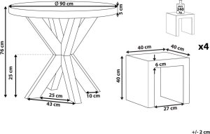 Beliani Zestaw ogrodowy okrągły stół i 4 stołki szary OLBIA/TARANTO 10