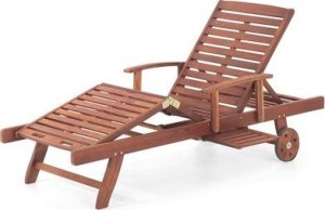 Beliani Leżak ogrodowy drewniany z poduszką niebiesko-beżową TOSCANA 4