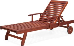 Beliani Leżak ogrodowy drewniany z poduszką niebiesko-beżową TOSCANA 5