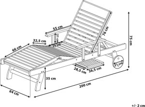 Beliani Leżak ogrodowy drewniany z poduszką niebiesko-beżową TOSCANA 10