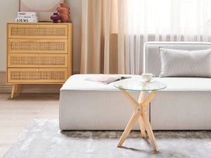 Beliani Zestaw 2 stolików kawowych szklanych jasne drewno VALLEY 2