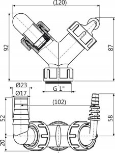 Syfon Alkotest 19954 SYFON PRALKI I SUSZARKI Z ZAW. ZWROTNYM GW 1'', PRZYŁĄCZE WĘŻA 8-16MM I 17-23MM // S.PRAL/SUSZ./GW1.A 2