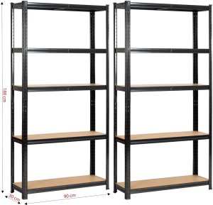 Fancy Garden Regał metalowy magazynowy warsztatowy do garażu piwnicy zestaw 2 szt. 90x30x180 cm - czarny 3