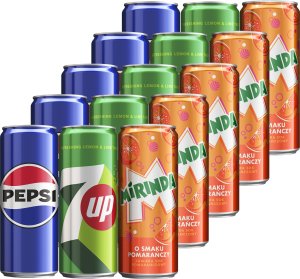 Napój gazowany Pepsi Cola + Mirinda + 7Up puszka MIX ZESTAW 15x 330ml 1