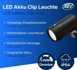 REV REV LED Akku Clip Leuchte mit Schalter, schwarz     2014100400 2