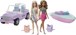 Lalka Barbie Mattel PROMO BARBIE 2 lalki, Jeep i motorówka GXD66 1