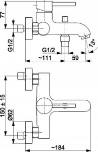 Bateria wannowa KFA 5034-010-31 / KFA / MOZA /  BATERIA WANNOWA ŚCIENNA,   ZŁOTY SZCZOTKOWANY PVD / 3