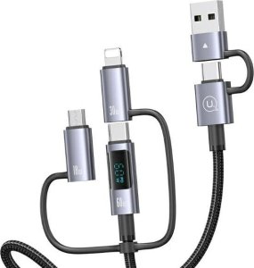Kabel USB Usams USB-A + USB-C - USB-C + microUSB + Lightning 2 m Szary 3