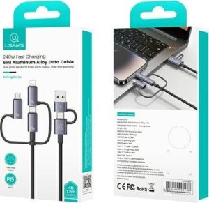 Kabel USB Usams USB-A + USB-C - USB-C + microUSB + Lightning 2 m Szary 8