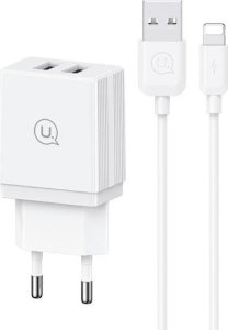 Ładowarka Usams USAMS Ład. siec. 2xUSB 18W + kabel Lightning/USB-A Fast Charging biały/white series HC HCXLTZ01 1