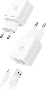 Ładowarka Usams USAMS Ład. siec. 2xUSB 18W + kabel Lightning/USB-A Fast Charging biały/white series HC HCXLTZ01 2