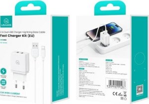 Ładowarka Usams USAMS Ład. siec. 2xUSB 18W + kabel Lightning/USB-A Fast Charging biały/white series HC HCXLTZ01 8