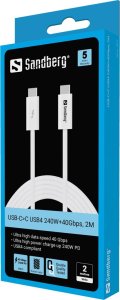 Kabel USB Sandberg USB-C - USB-C 2 m Biały (USB-C<gt/>C USB4 240W+40Gbps,) 2