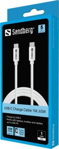 Kabel USB Sandberg USB-C - USB-C 1 m Biały (USB-C Charge Cable 1M, 65W) 2
