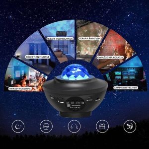 Lampki choinkowe PROJEKTOR GWIAZD MUZYCZNY LAMPKA NOCNA STAR LED USB+PILOT 13