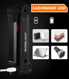 LAMPA WARSZTATOWA GARAŻOWA LED MOCNA SKŁADANA 5 TRYBÓW MAGNES HAK 2