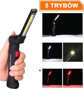 LAMPA WARSZTATOWA GARAŻOWA LED MOCNA SKŁADANA 5 TRYBÓW MAGNES HAK 4
