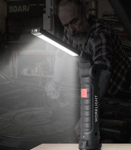 LAMPA WARSZTATOWA GARAŻOWA LED MOCNA SKŁADANA 5 TRYBÓW MAGNES HAK 5