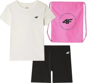 4f Zestaw dzięciecy koszulka   spodenki   worek plecak do szkoły na WF 4F F019 biało-czarno-różowy 4FJWAW24TAPSF019 20S 158/164cm 2