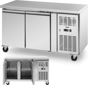 Royal Catering Stół chłodniczy gastronomiczny na kółkach 2 komory 260 l 136x70x85 cm Stół chłodniczy gastronomiczny na kółkach 2 komory 260 l 136x70x85 cm 1