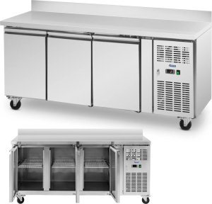 Royal Catering Stół chłodniczy gastronomiczny z rantem na kółkach 3 komory 410 l 179x70x95 cm Stół chłodniczy gastronomiczny z rantem na kółkach 3 komory 410 l 179x70x95 cm 1