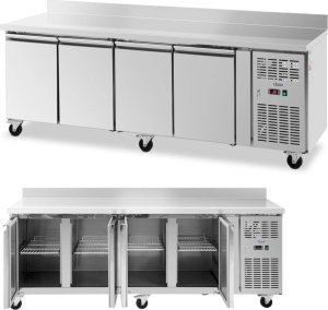 Royal Catering Stół chłodniczy gastronomiczny z rantem na kółkach 4 komory 550 l 223x70x95 cm Stół chłodniczy gastronomiczny z rantem na kółkach 4 komory 550 l 223x70x95 cm 1