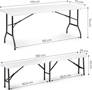 ModernHome Zestaw cateringowy stół bankietowy 180cm 2 ławki biały ModernHome 10