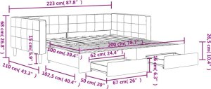vidaXL Sofa rozsuwana z szufladami, ciemnoszara, 100x200 cm, aksamit 12