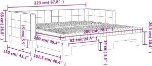 vidaXL Sofa rozsuwana z materacami, ciemnoszara, 100x200 cm, aksamit 12