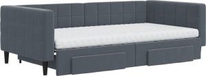 vidaXL Sofa rozsuwana z szufladami, ciemnoszara, 100x200 cm, aksamit 3