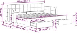 vidaXL Sofa rozsuwana z szufladami, ciemnoszara, 80x200 cm, aksamit 12