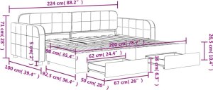 vidaXL Sofa rozsuwana z szufladami, ciemnoszara, 90x200 cm, aksamit 12