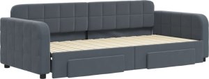 vidaXL Sofa rozsuwana z szufladami, ciemnoszara, 90x200 cm, aksamit 3