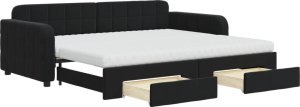 vidaXL Sofa rozsuwana z szufladami, czarna, 90x200 cm, aksamit 2