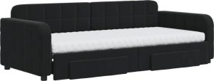 vidaXL Sofa rozsuwana z szufladami, czarna, 90x200 cm, aksamit 3