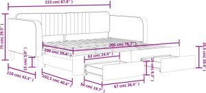 vidaXL Sofa rozsuwana z szufladami, ciemnoszara, 100x200 cm, aksamit 12